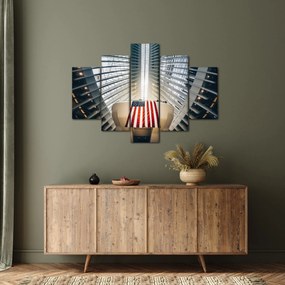 Építkezés az USA zászlóval képe (150x105 cm)