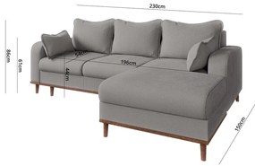 Világosszürke kordbársony sarokkanapé (jobb oldali) Beata – Ropez