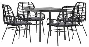 5 részes fekete polyrattan üveg kerti étkezőgarnitúra párnákkal