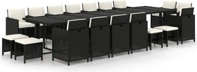 vidaXL 19 részes fekete polyrattan kerti étkezőgarnitúra párnákkal