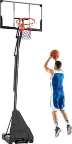 SPORTNOW hordozható kültéri kosárlabda palánk — állítható magasság 2,45–3,05 m, kerekek, tölthető talp, törhetetlen palánk és labdavisszavezető — tini