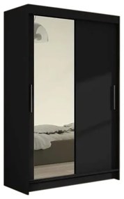 MIAMI VI tolóajtós ruhás szekrény tükörrel, 120x200x58, fekete mat