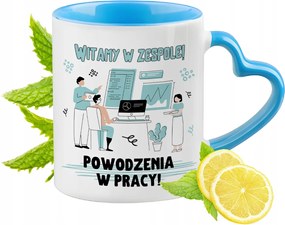 Köszöntő a munkahelyen Kék bögre szív alakú füllel Ajándék