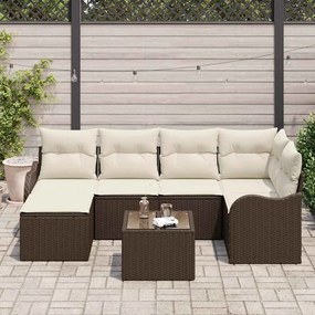 Kerti Kanapé Szett párnával 7 pcs Barna és fehér Poli rattan