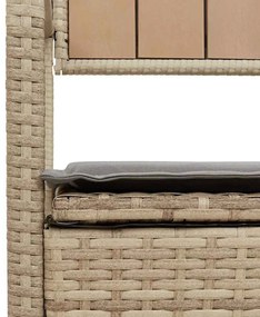 bézs polyrattan kerti tárolópad párnával