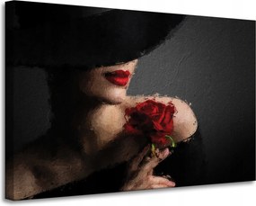 Vászonkép Nő vörös rózsával Piros ajkak Elegancia 90x60 cm