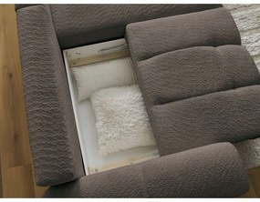 Barna buklé kinyitható-tárolóhelyes sarokkanapé (jobb oldali-heverő résszel) Roxelane – Bobochic Paris