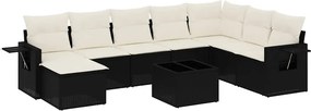 vidaXL 9 részes fekete polyrattan kerti ülőgarnitúra párnákkal