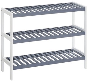 Bambusz cipőtartó, 3 szintes tárolópolc,  70 x 26 x 55 cm, fehér és szürke