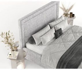 Világosszürke kárpitozott ágyneműtartós franciaágy ágyráccsal 160x200 cm Baleine – Maison de Rêve