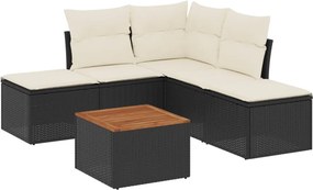 vidaXL 6 részes fekete polyrattan kerti ülőgarnitúra párnákkal