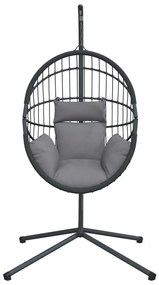 szürke rattan és acél függő kagylószék állvánnyal