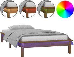 vidaXL egyszemélyes mézbarna tömör fa LED-es ágykeret 90 x 190 cm