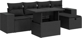 vidaXL 6 részes fekete polyrattan kerti ülőgarnitúra párnákkal