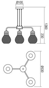 Redo 01-1579 - Kábelen függő EDISON csillár 3xE27/42W/230V átm. 53 cm fekete/réz