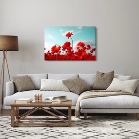 Fényes piros virágokkal rendelkező mező képe (90x60 cm)