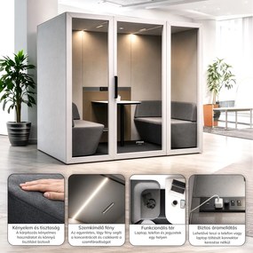 INBOX akusztikai irodai fülke 4 személyes, 2100 × 2200 × 1220 mm