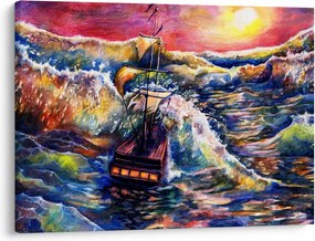 Kép - Hajó az óceán hullámain, aquarel (70x50 cm)