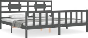 vidaXL szürke tömör fa ágykeret fejtámlával 200 x 200 cm
