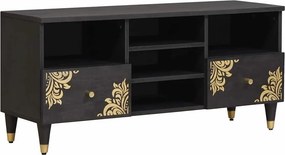 vidaXL TV szekrény fiókkal Fekete 100 x 33 x 46 cm Tömör Mangófát