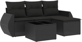 vidaXL 5 részes fekete polyrattan kerti kanapészett párnákkal