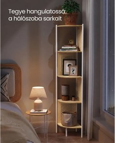 5 szintes sarokpolc, könyvespolc polirattan oldalakkal, 156x32x32 cm, tölgy bézs