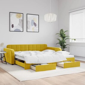 sárga kihúzható bársony heverő fiókkal 100 x 200 cm