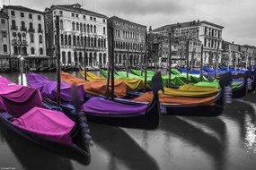 Poszter 30x20cm GondolĂĄk parkolnak a Grand Canale 2-ben, Assaf Frank