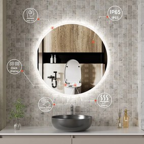 Erga Deam, kerek LED-es tükör 80cm, 3 színű lámpa, első világítás, páramentes fűtőbetét, ERG-V01-Deam-8080-CL