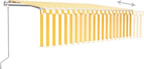 Sárga-fehér redőnyös, LED-es, szélérzékelős napellenző 5x3 m