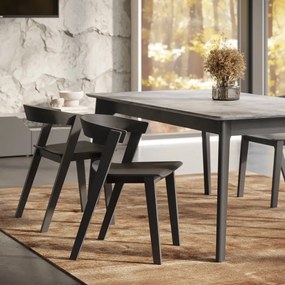 Fekete bővíthető étkezőasztal beton dekoros asztallappal 100x180 cm Shadow – TemaHome