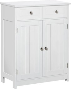 Kleankin Fürdőszoba Tároló Szekrény 2 Fiókkal és 2 Ajtóval, Állítható Polccal, Modern Stílusú, 60x30x75 cm, Fehér | Aosom