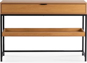 Előszobai konzol polccal tölgy/fekete színben, 100 cm, RUBY