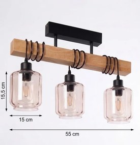 BRILAGI - Felületre szerelt csillár WOOD GLASS 3xE27/60W/230V fenyő/fekete/füstös bézs