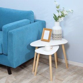 HOMCOM 2 Darabos Oldaltáblák Készlet Fa Lábakkal, Fésülhető Kávézó Asztalok Nappali, Hálószoba, Iroda – 59.5x39.5x45 cm és 44.5x28.5x40 cm Fehér | Aos