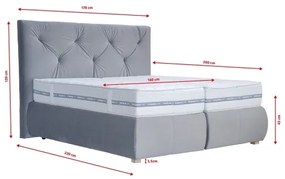 Boxspring ágy ELEN 160x200 cm szürke matraccal és topperrel