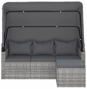 3-személyes szürke polyrattan kanapé tetővel és lábtartóval