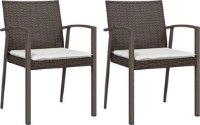 vidaXL 2 db barna polyrattan kerti szék párnával 56,5 x 57 x 83 cm