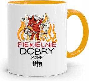 Sárga Bögre A Főnöknek Pokolian Jó Főnök fényképes nyomattal