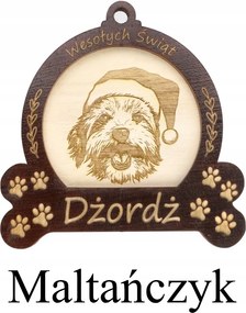 Karácsonyi gömb kutyussal Fából Készült karácsonyfadísz Máltai