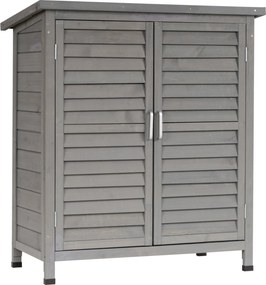 Outsunny Fa Kerti Tároló Szekrény 2 Belső Polccal, 2 Ajtóval és Lejtős Tetejével Kültéri Teraszra 87x46.5x96.5 cm Szürke | Aosom