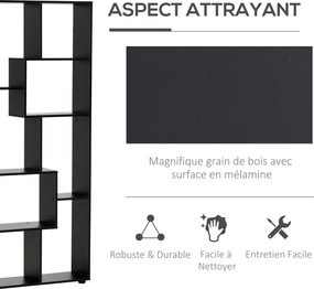 HOMCOM Kortárs Design Ziggurat Polc 70L x 24W x 178H cm Részecske Deszka Fekete | Aosom