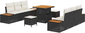 vidaXL Kerti Kanapé Szett 9 pcs Fekete polirattan