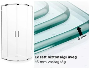 Elio 80X80 cm íves két tolóajtós zuhanykabin 6 mm vízlepergető biztonsági üveggel, krómozott elemekkel, 190 cm magas