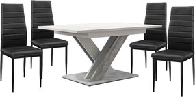 Maasix WTS Magasfényű Fehér-Szürke X 4 személyes étkezőszett Fekete Coleta székekkel N