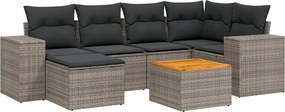 vidaXL 7 részes szürke polyrattan kerti ülőgarnitúra párnákkal