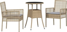 vidaXL Kert étkező szett 3 pcs Bézs polirattan