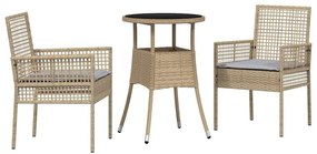 vidaXL Kert étkező szett 3 pcs Bézs polirattan