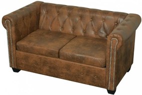2 személyes barna műbőr chesterfield kanapé