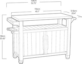 Keter UNITY XL 207 l multifunkcionális kertigrillezőasztal, grafit, 134 x 52 x 90 cm